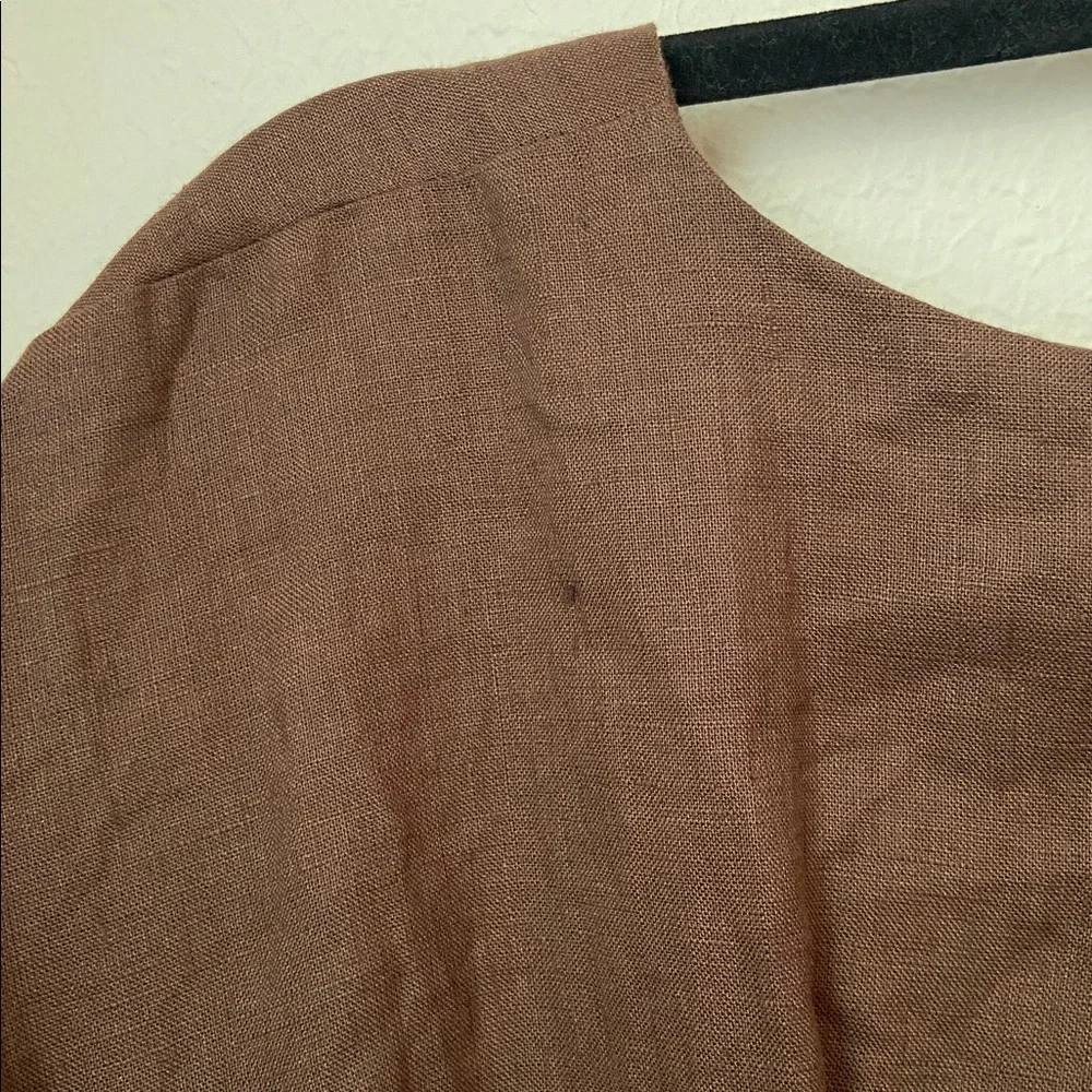 Anthropologie Exquise Amelie Brown Linen Pleated Mini Shirt Dress XL - Picture 6 of 8